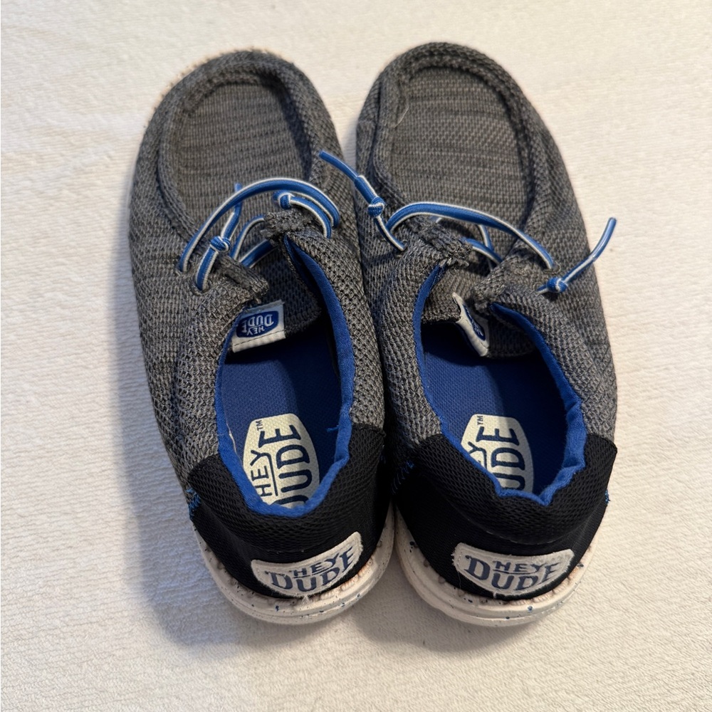 Hey Dude Kids Grey Knit Slip-On Sneakers with Blue Accents